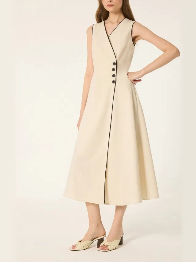 TOUCHÉ PRIVÉ Jurk met knoopdetails en riem - Beige - Dames