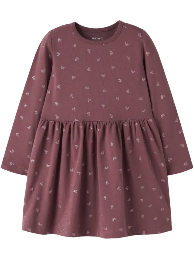 NAME IT MINI jurk met hartjes roodbruin