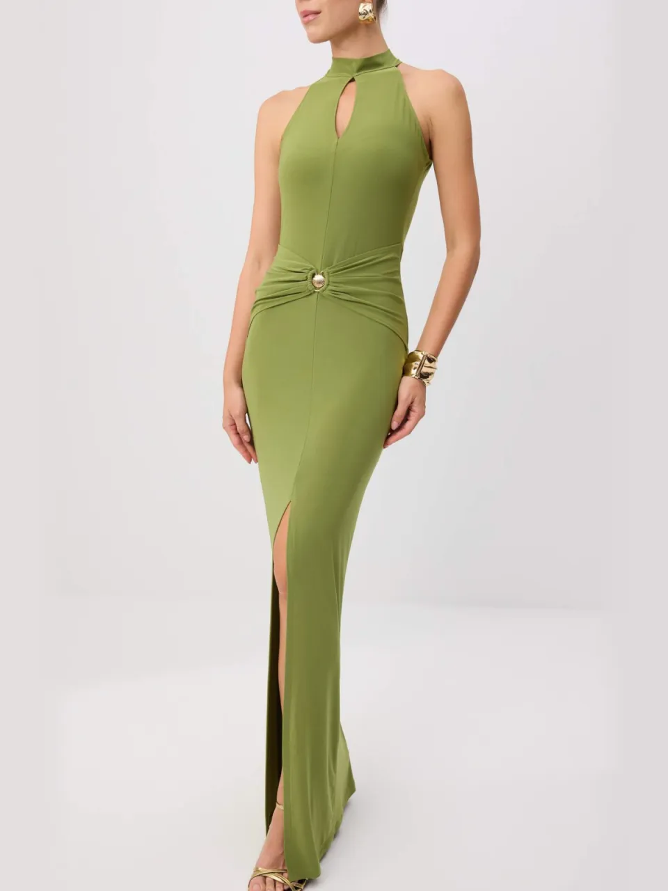 Trendyol TRENDYOLMİLLA Dames Groen Effen Maxi Mouwloos Diploma-uitreiking / Gala Recht Avond & Gala Jurk, foto 2
