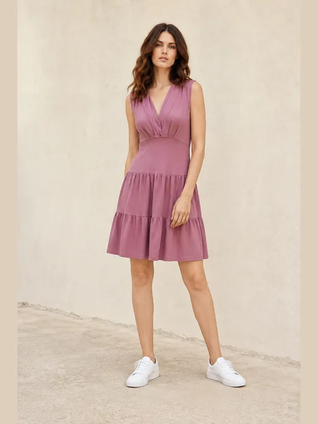 Conquista Mouwloze jerseyjurk in stoffig roze Rosé