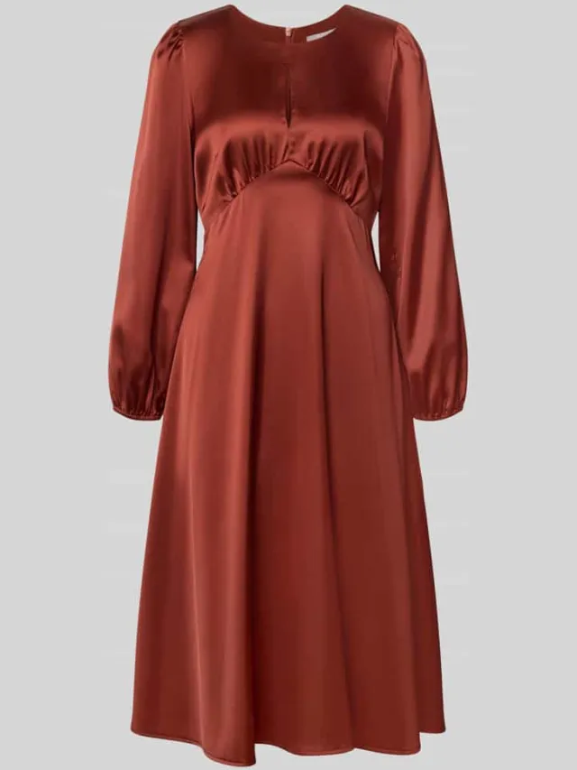 Christian Berg Woman Selection Midi-jurk van satijn met druppelvormige hals roestrood, foto 2