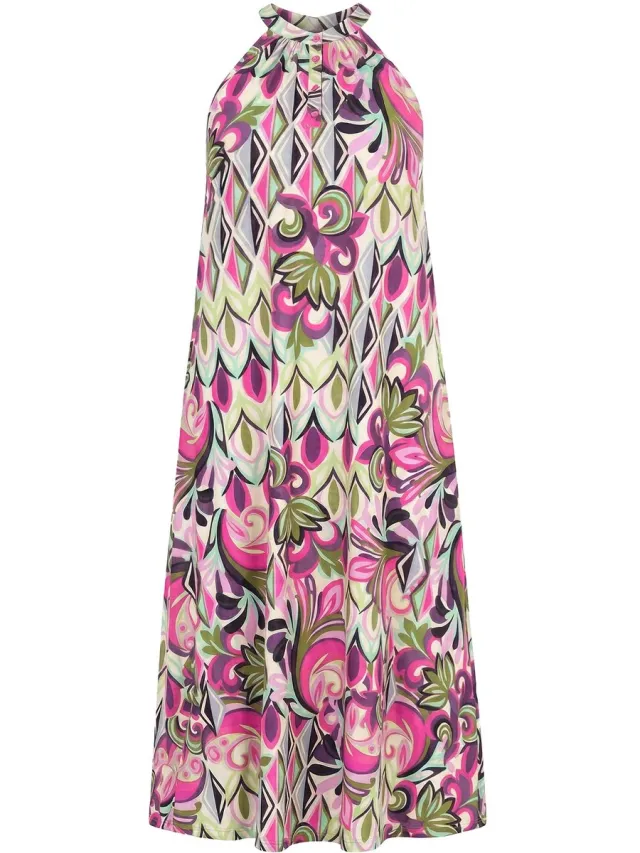 Ulla Popken Dames - Maxi-jurk cotton touch A-lijn ronde hals mouwloos - Orchidee - Maat 42+