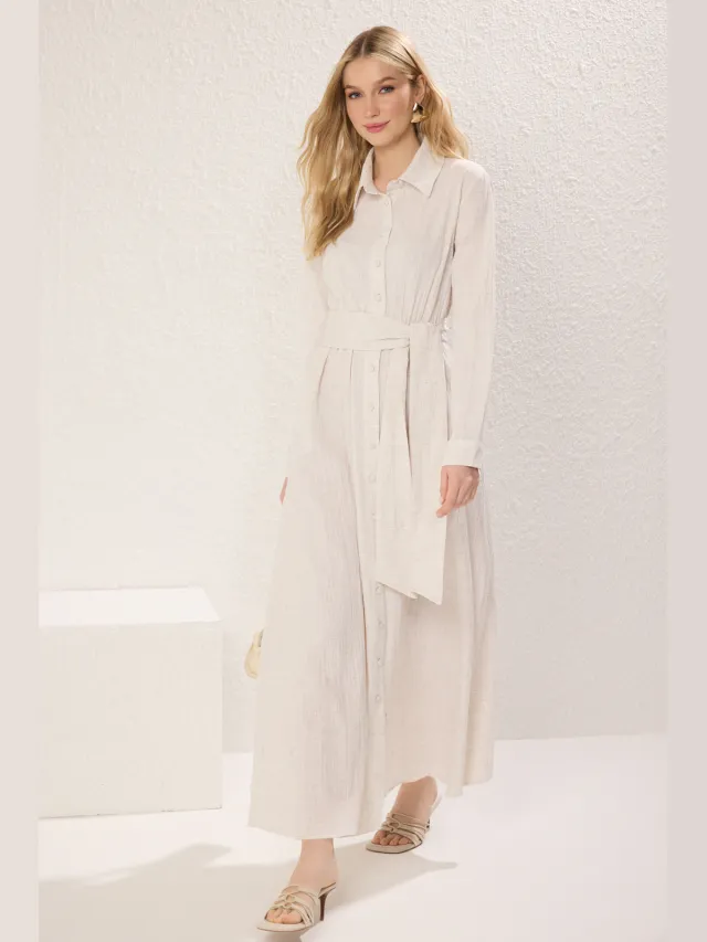 Trendyol Modest Dames Beige Effen Maxi Lang Casual Blousejurk Modest Jurken