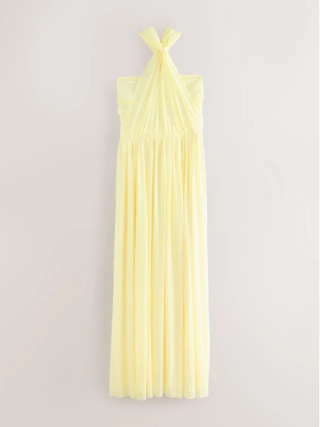 Next Dames - Mesh multiway maxi-jurk voor bruidsmeisjes en bruiloftsgasten - Geel Pastel Yellow