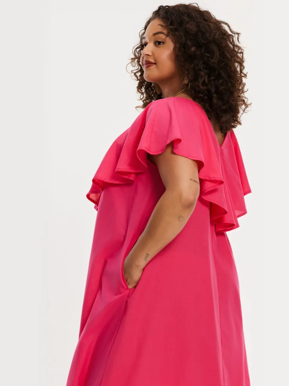 Yoek Swing jurk met ruches roze, foto 3