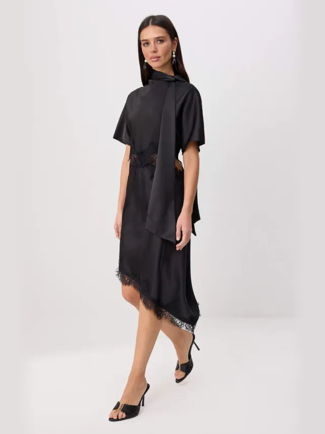Trendyol TRENDYOLMİLLA Dames Zwart Effen Midi Kort Asymmetrisch Jurken