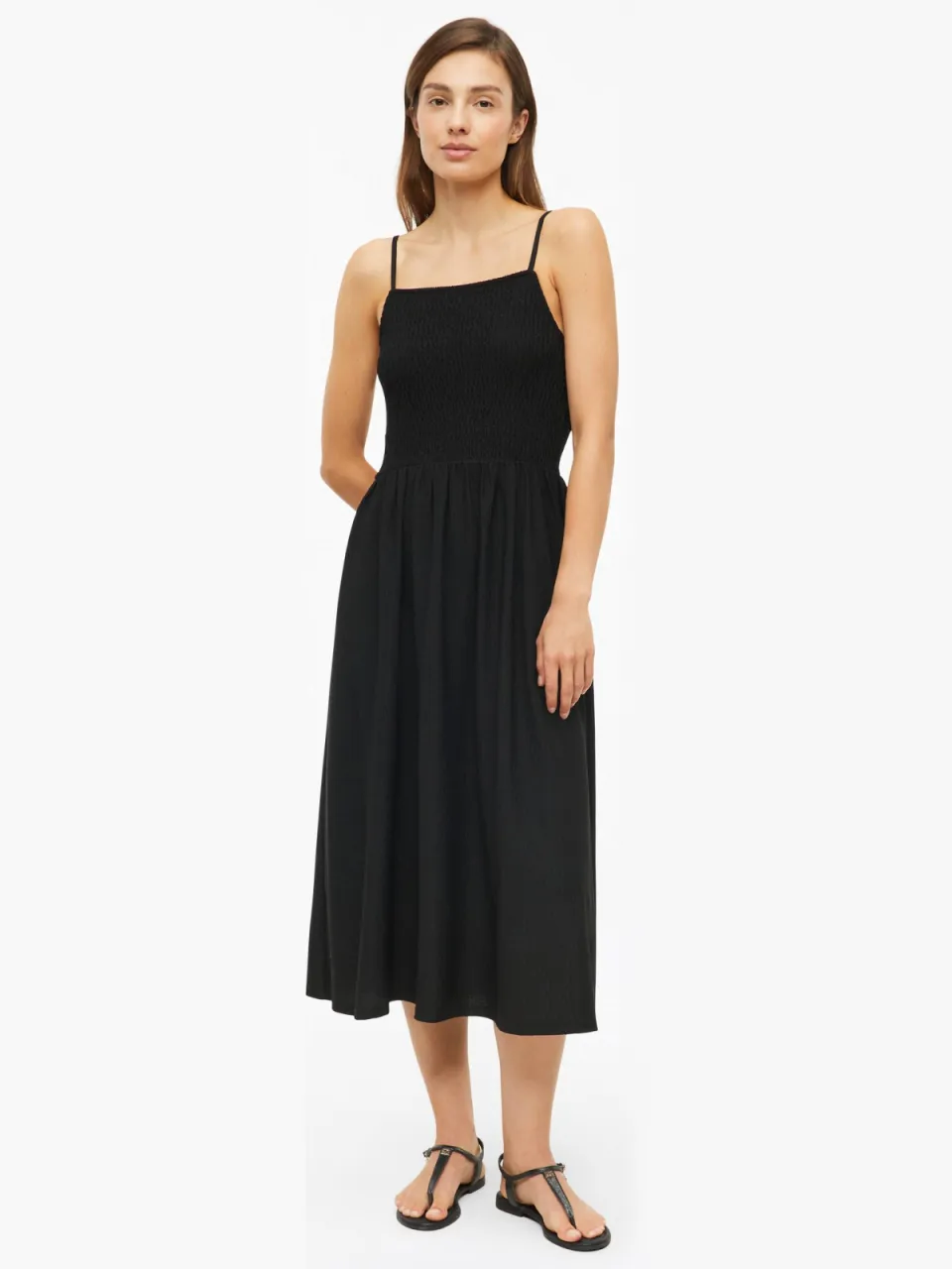 s.Oliver slim fit midi jurk met smockwerk - zwart