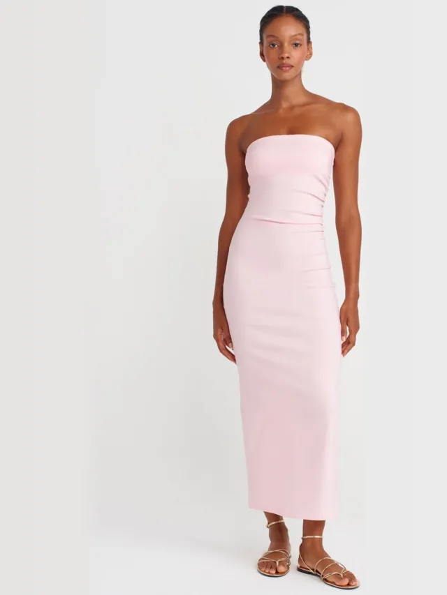 Dilvin Strapless Bodycon Midi Jurk Met Splits Blush