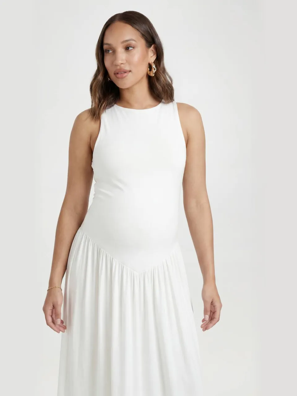 boohoo Dames Zwangerschaps Double Slinky Racerback Maxi Jurk wit, foto 4