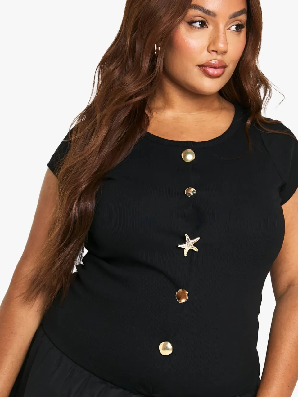 boohoo Dames Plus Gold Trim Rib Poplin Mix Mini Jurk, foto 4