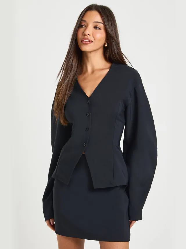 boohoo Dames 2 in 1 Barrel Mouw Blazer Jurk zwart, foto 2