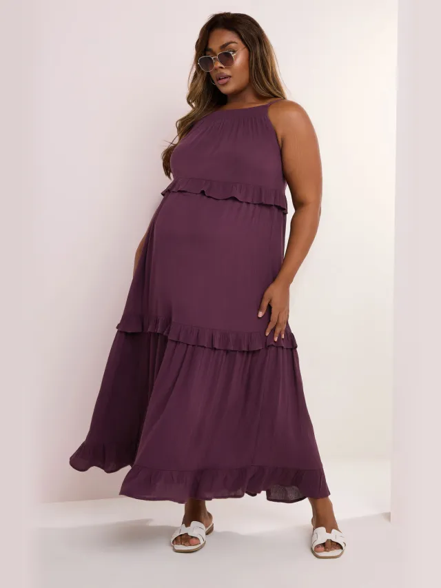 Bump It Up Maternity Maxi Jurk Met Lagen Met Ruches In Donkerpaars Purple