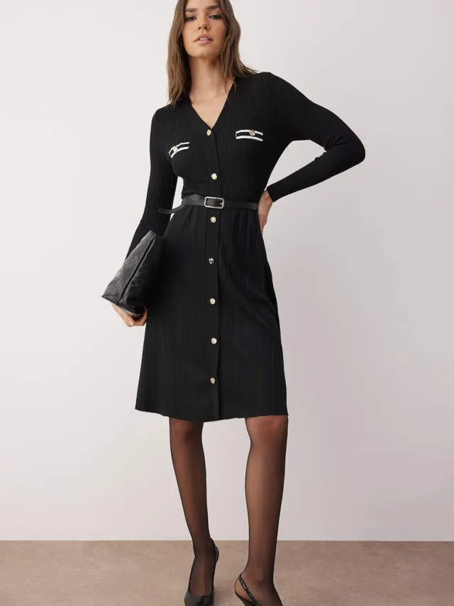 Trendyol TRENDYOLMİLLA Dames Zwart Effen Midi Lang Casual A-lijn Jurken