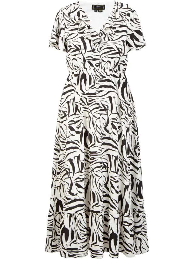 Faina Jurk - zebraprint wit zwart