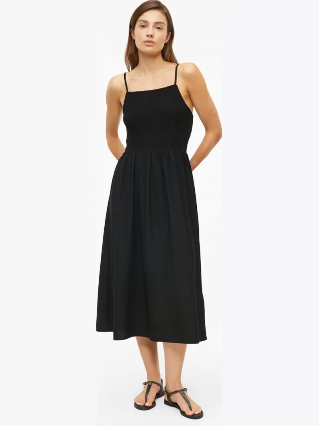 S.Oliver female - Spaghettibandjurk met smokdetail zwart