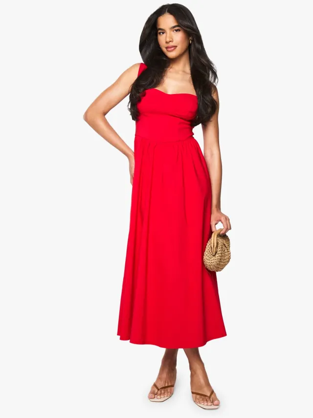 boohoo Dames Bengaline Sweetheart Midaxi Jurk Rood