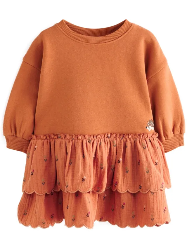 Next Meisjes - Sweaterjurk met lange mouwen - Oranje Orange Hedgehog Embroidery
