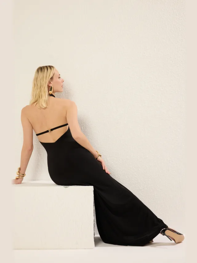 Trendyol TRENDYOLMİLLA Dames Zwart Effen Maxi Mouwloos Diploma-uitreiking / Gala A-lijn Avond & Gala Jurk, foto 2