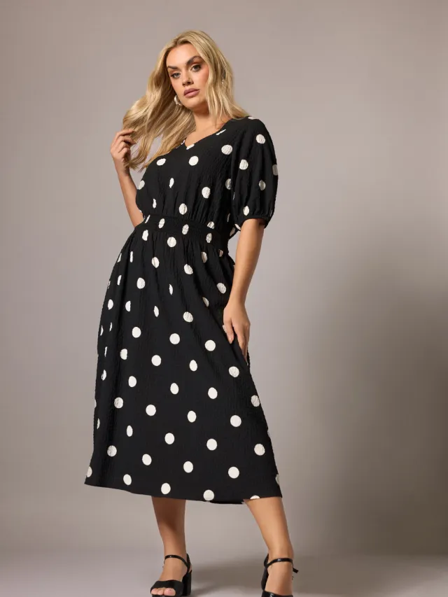 Yours Zwarte Smockjurk Met Stippen-60 Black