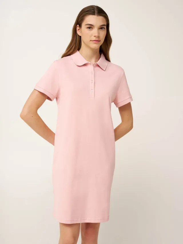 Vamp! Vamp Polo jurk dames – Comfortabele zomerjurk met kraag en korte mouwen – Zachtroze