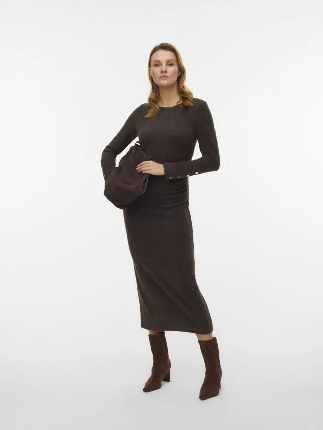 Vero Moda VMHANZO LS 7/8 DRESS JRS BTQ - Dames - Maxi jurken Chocolate Torte