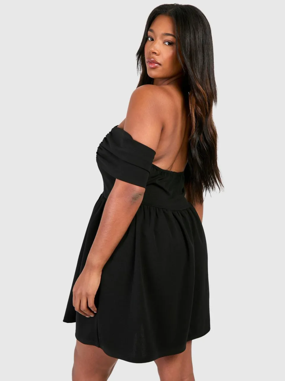 boohoo Dames Plus Bardot Drop Shoulder Skater Jurk zwart, foto 3