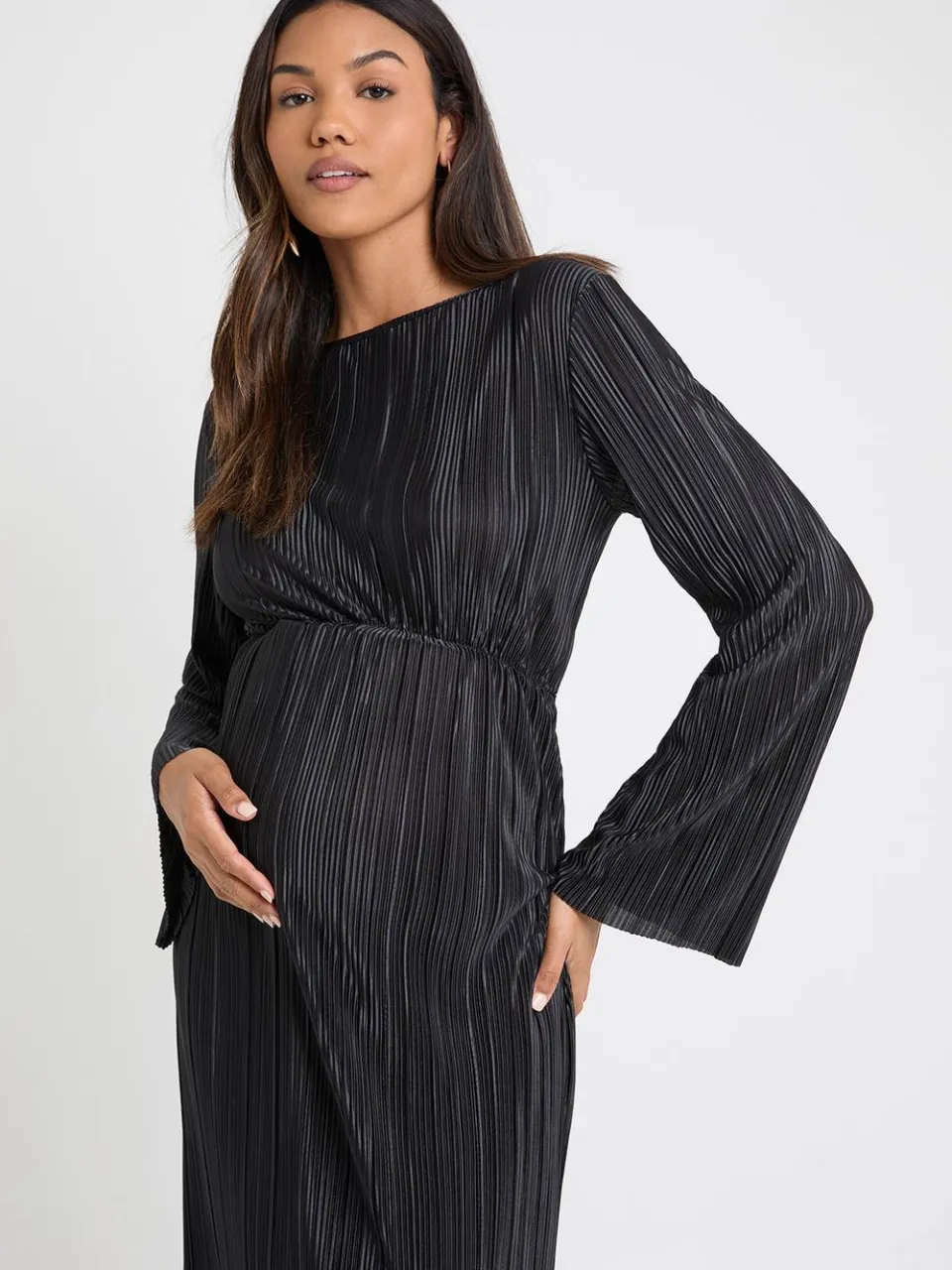 boohoo Dames Zwangerschaps Plisse Vleermuis Midaxi Jurk zwart, foto 2