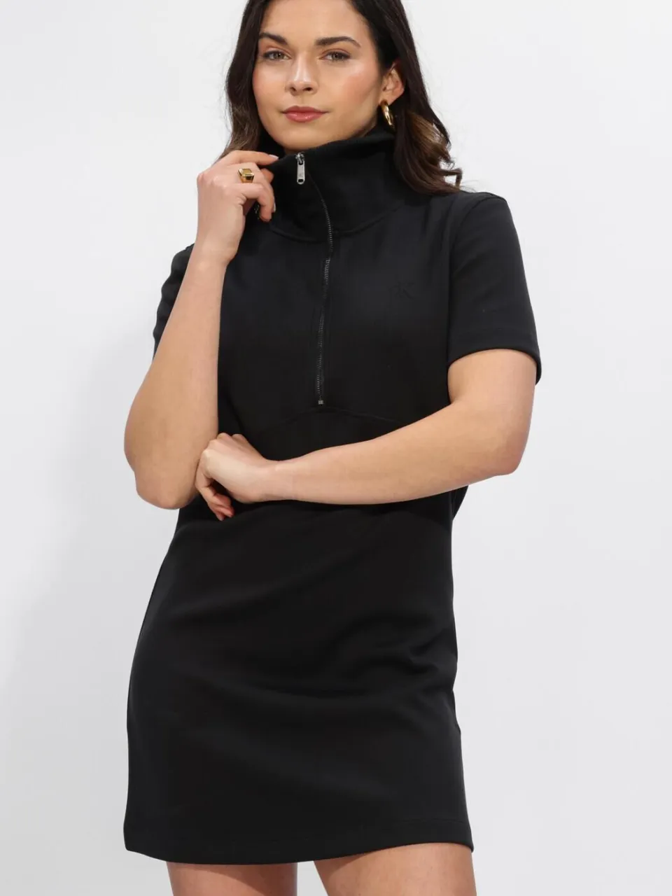 Calvin Klein Dames Jurken Ss Spacer Mixed Media Rib Mock - Zwart, foto 3