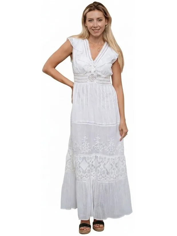 Isla Bonita By Sigris Lange Jurk Isla Bonita By Sigris Lange Midi-Jurk Wit