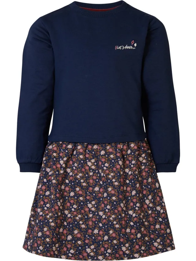 Noppies Kids Girls dress Alpena long sleeve allover print Meisjes Jurk - Blauw Black Iris