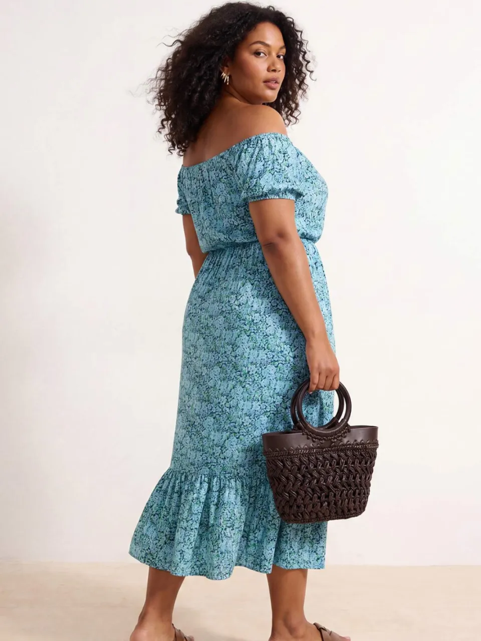 Trendyol Curve Dames Blauw Bloemen Maxi Kort Stijlvol/Avond A-lijn Grote maten Jurk, foto 2