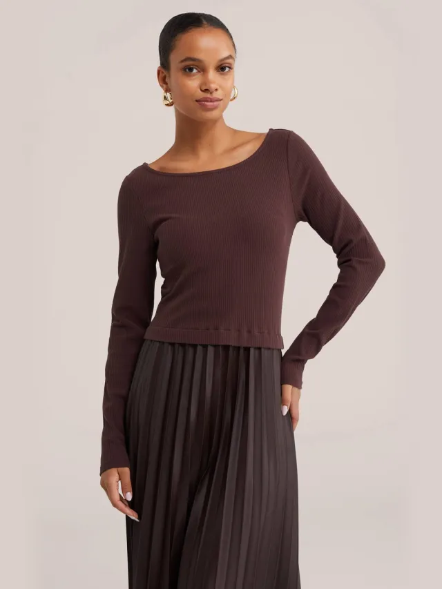 WE Fashion midi jurk met plooien - bruin, foto 3