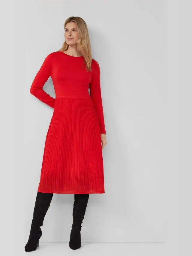 S.Oliver female - Midi-jurk met boothals en geplooid breisel granaatappel