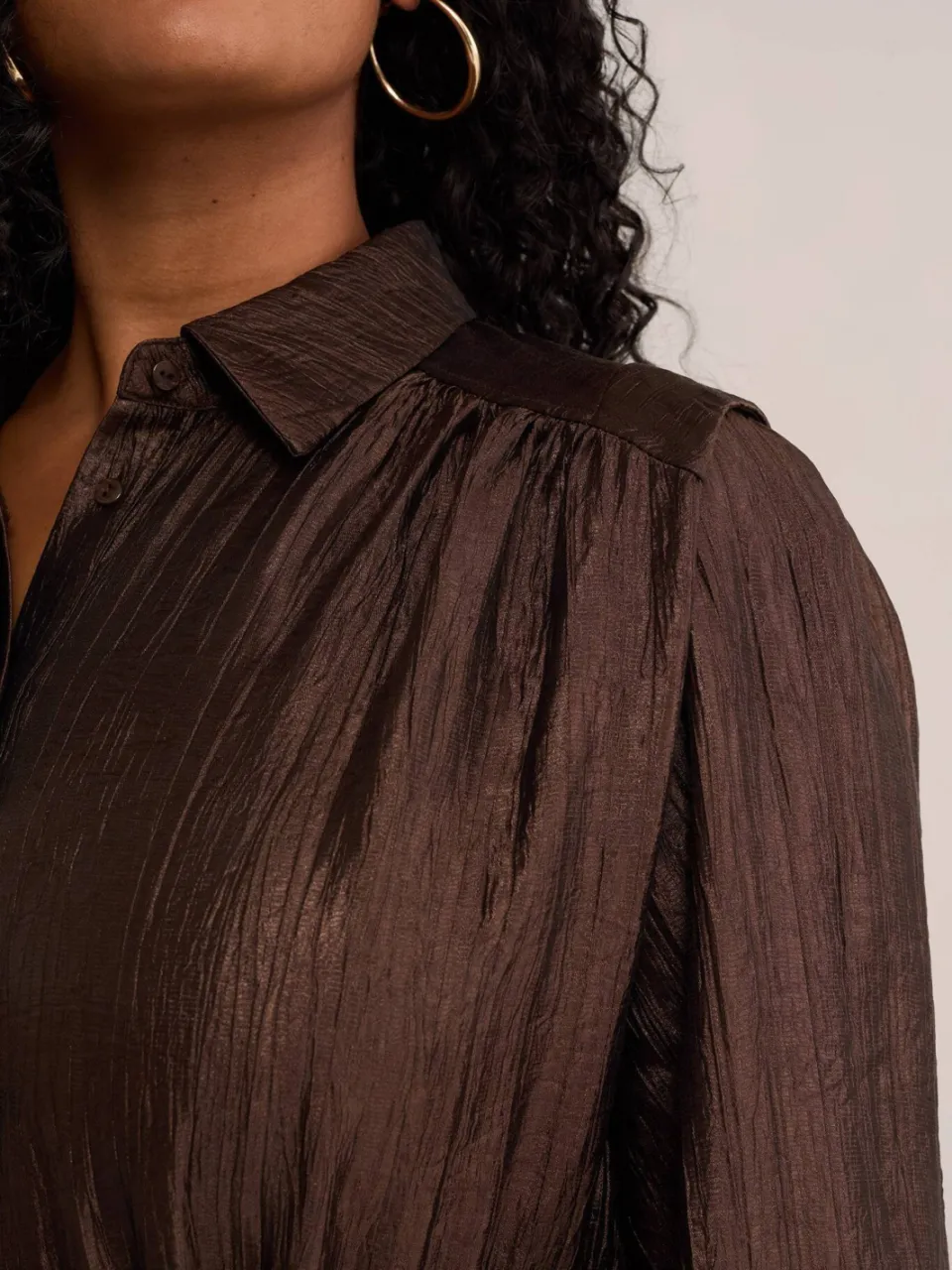 WE Fashion Curve Plus Size midi jurk met ceintuur - donkerbruin, foto 4