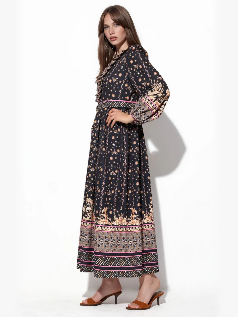 MSN Collection Florale Maxi Jurk met Ceintuur veelkleurig, foto 2