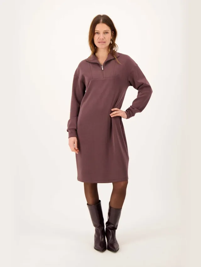 Zusss Jogger Dress With Zipper - 56% Polyester 36% Modal 8% Elastaan - Dark Choco