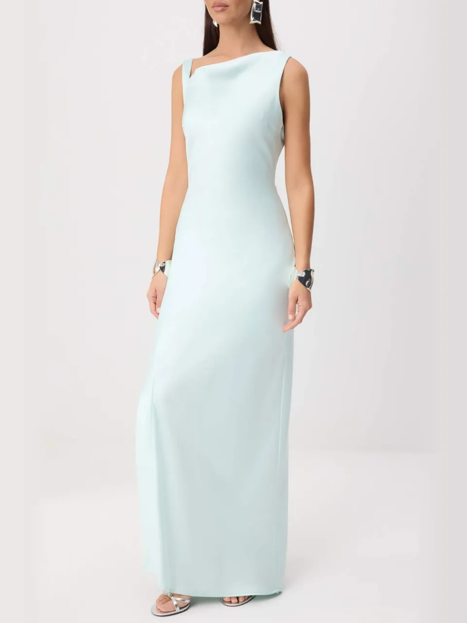 Trendyol TRENDYOLMİLLA Dames Groen Effen Maxi Mouwloos Recht Avond & Gala Jurk, foto 2