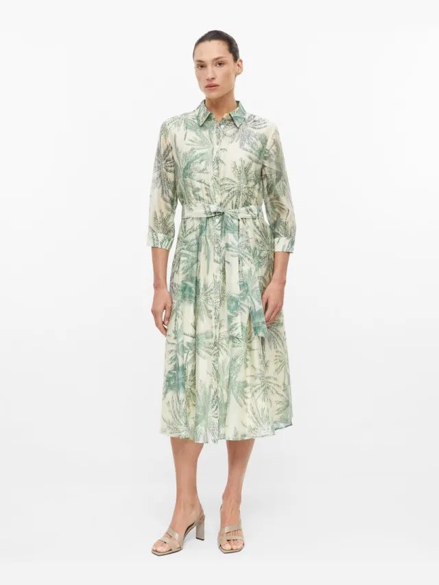 S.Oliver female - Midi-jurk van een viscose-mix met all-over-print en strikceintuur crème