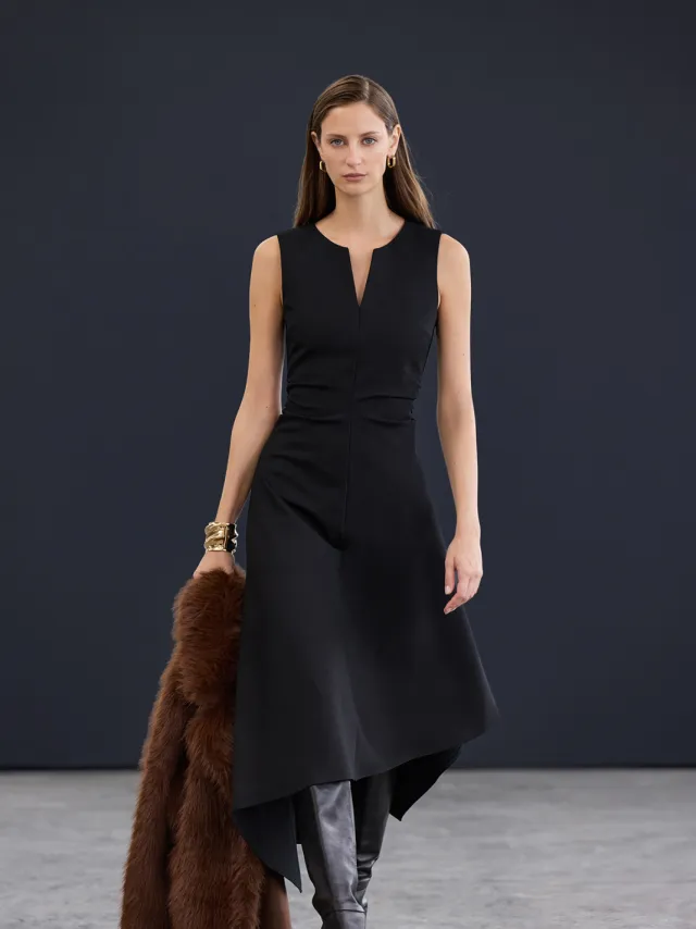 Trendyol TRENDYOLMİLLA Dames Zwart Effen Midi Mouwloos Casual Asymmetrisch Jurken