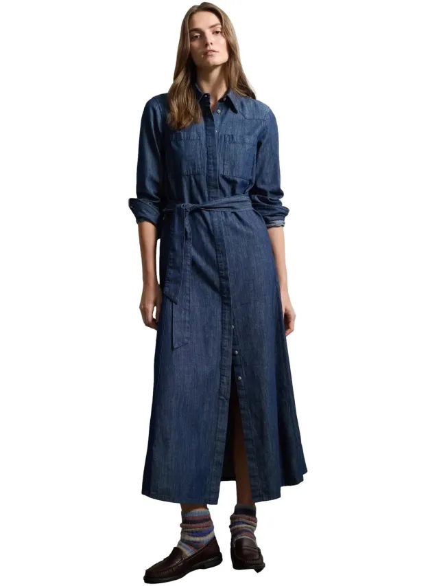Stefanel Dames katoenen spijkerblouse jurk Stefanel Regular Fit donkerblauw