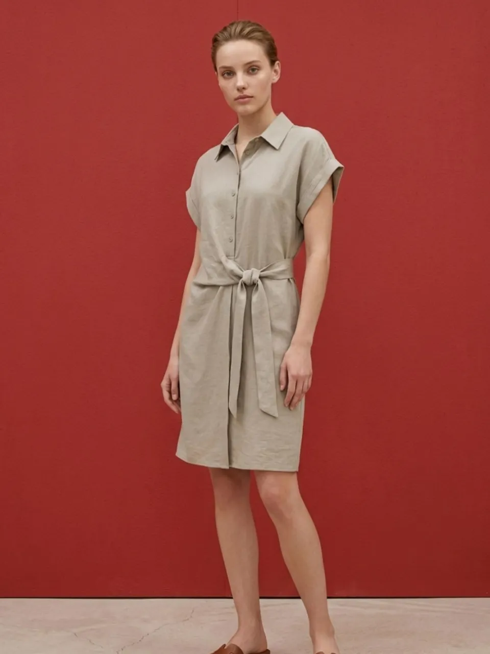 MyFashion Katoenen Poplin Mini Overhemdjurk Steen