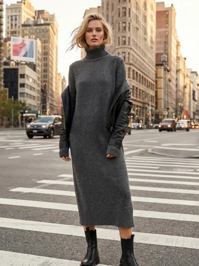 Trendyol TRENDYOLMİLLA Dames Grijs Effen Midi Lang Casual Recht Jurken, foto 2