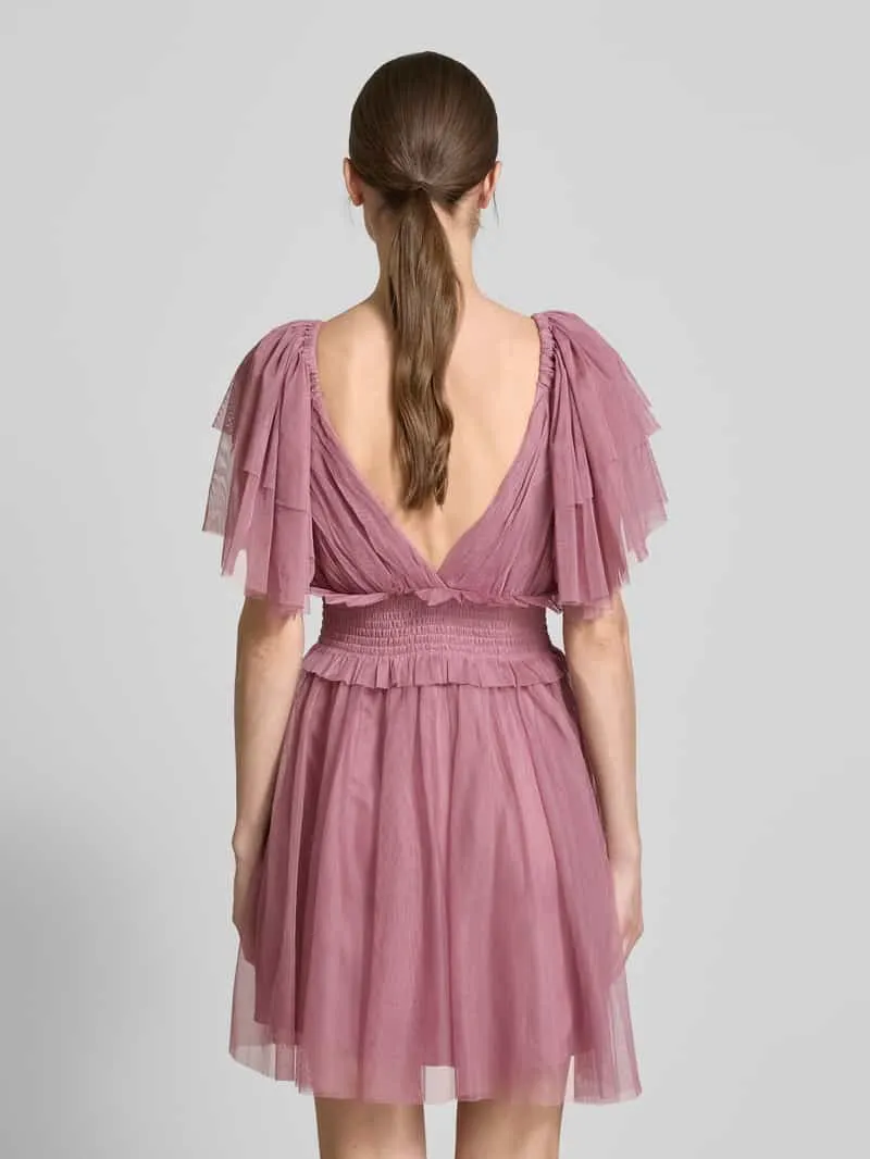 Lace & Beads Cocktailjurk met V-hals en tailleband rosé, foto 3