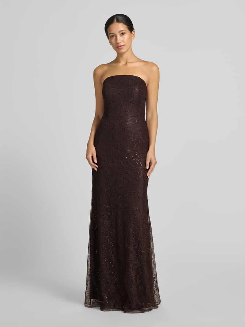 TROYDEN COLLECTION Maxi-jurk in off-shoulder-look met pailletten Chocoladebruin