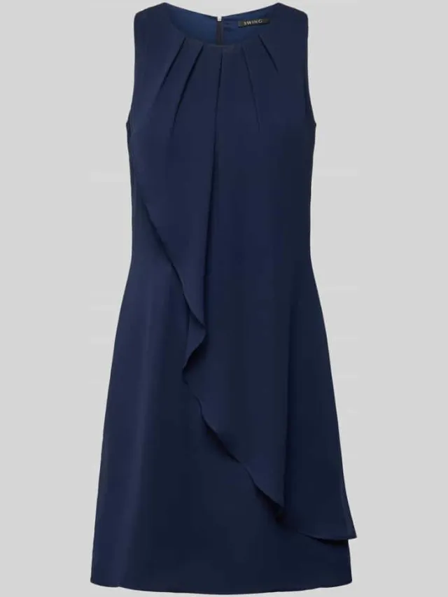 Swing Cocktailjurk met licht uitlopend rokdeel marineblauw, foto 2