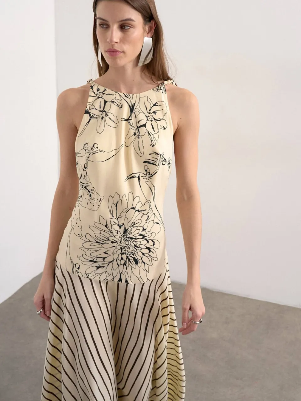 Topshop gestreepte gebloemde maxi jurk ecru, foto 3