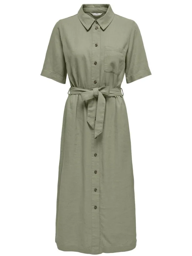 Only ONLCARO S/S LINEN BL BELT DRESS CC PNT - Dames - Maxi jurken Tea