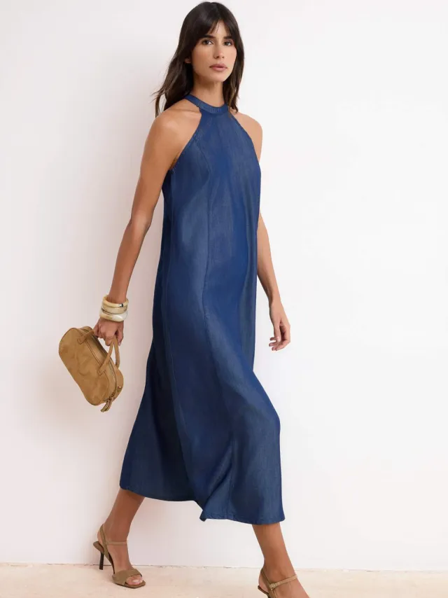 Turkishsouq Blauwe platte maxi-jurk zonder mouwen voor dames in skaterstijl Donkerblauw