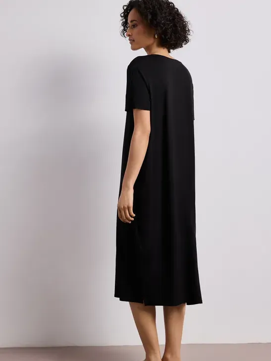 Street One Midi-jurk met korte mouwen en splitdetail zwart, foto 2