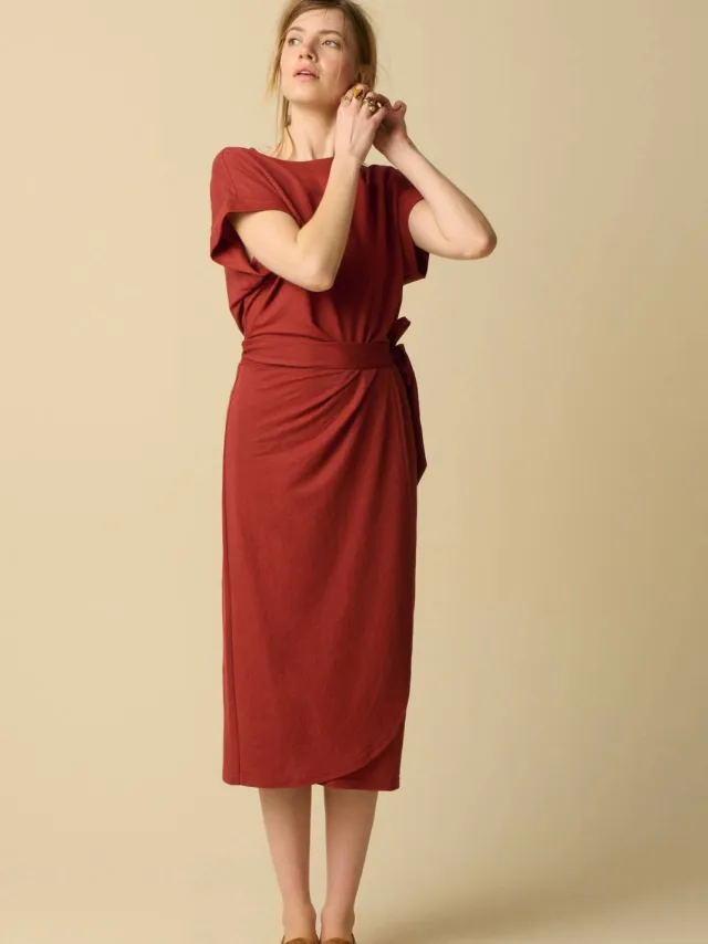 Sissy-Boy midi jurk met knoopdetail - donkerrood